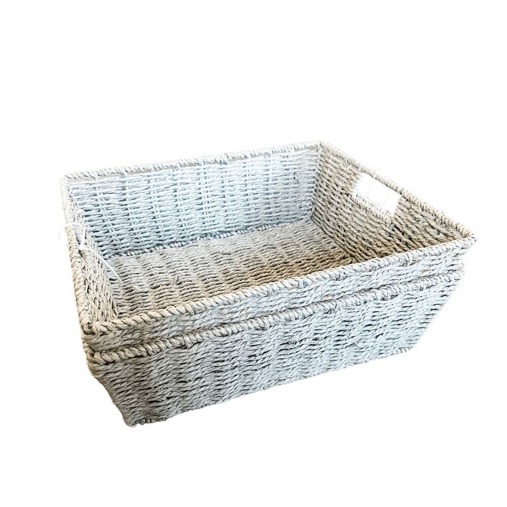 Brand New Set of Two Whitmor Rattique Shelf Tote with handles, Gray, Pantry Bin